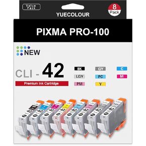 CLI-42 8 PK Value Pack Ink Compatible Ink Cartridges Replacement for Canon CLI-42 CLI42 Use with Pro-100 Pro 100 Printer Professional Inkjet PIXMA PRO-100 Ink (8 Colors)