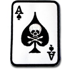 Ace of Spades Skull Head Crossbones Patch Embroidered Sew or Iron on Poker Card Metal Tattoo Emblem Craft for Bags Jackets Tshirt hat