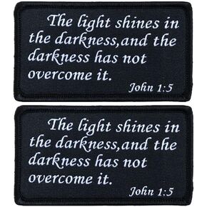 John 1:5 Bible Verse Patches, The Light Shines in The Darkness Embroidery Patches Set for Caps Bags Backpacks Tactical Vest