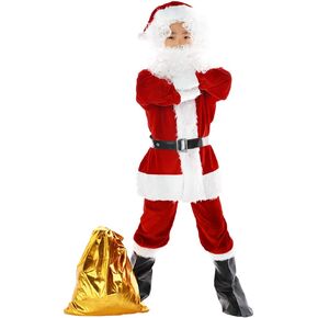 Children's Santa Claus Costume Kids Complete Santa Suit Boys Christmas Cosplay Party Red Deluxe Velvet Costume for 6+ years