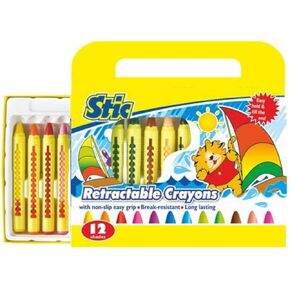 STIC Retractable Crayons Toddler Grip Control Unbreakable Set Colors Non Toxic Edible Finger Block Practice Motor Skills Drawing Kindergarten Gift Beeswax Kids (12 Count (Pack Of 1) Multi Color)