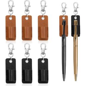 Molain 6Pcs Portable Lanyard Pen Holder, Leather Badge Pencil Holder Leather Pen Pouch Holder Pocket Protector for Badge Pen Holder Keychain or Neck Lanyard (Black, Brown)
