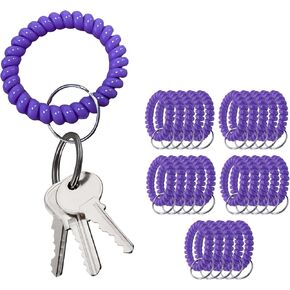 Pack of 25 Black Wristlet Badge Holder – Elastic Keychain Wristband Stretchable Spiral Bracelet Holder for Gym Pool Spring Spiral Coil