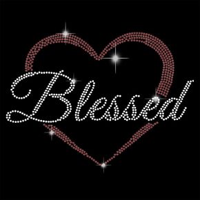 Blessed Rhinestone Iron on Transfers Bling Red Heart Heat Transfer 11.7x8.3 White Word Hotfix Transfers Decal Crystal Love Heart Transfer Appliques for Bride Clothing T Shirt Pants Bags