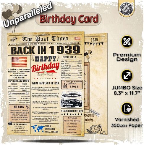 88th Birthday Card for Women Men - Back In 1937 Newspaper - 88th Happy BIRTHDAY card - 88th birthday gift for Her Him - JUMBO A4 size - 88th birthday decorations Dad Mom - Best gifts for 88 year old in Saudi Arabia