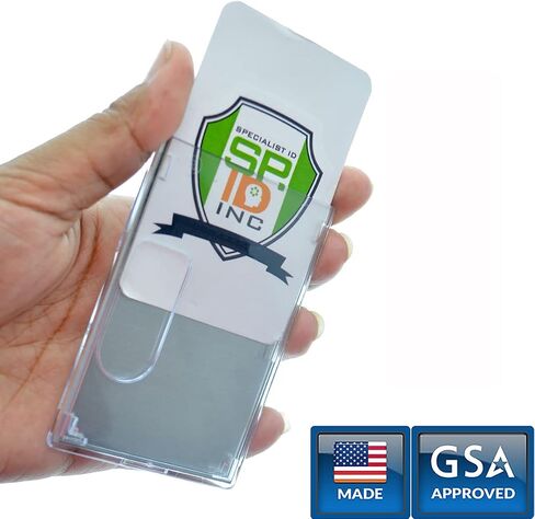 RFID Blocking Rigid Shielded 2-Card Badge Holder Protection - Double Sided I'd Card Protector with Thumb Slide Removal - Horizontal or Vertical Orientation by Specialist ID in Saudi Arabia