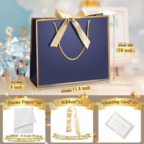 DOYIDE 15 Pcs Thank You Gift Bags with Tissue Paper, 11.8x10x4in Paper Gift Bags with Bow Ribbon, Gift Wrap Bags with Handles for Wedding Birthday Baby Shower Bridesmaid Party in Saudi Arabia