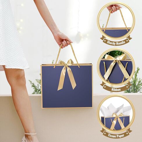 DOYIDE 15 Pcs Thank You Gift Bags with Tissue Paper, 11.8x10x4in Paper Gift Bags with Bow Ribbon, Gift Wrap Bags with Handles for Wedding Birthday Baby Shower Bridesmaid Party in Saudi Arabia