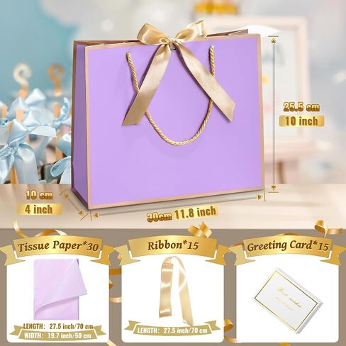 DOYIDE 15 Pcs Thank You Gift Bags with Tissue Paper, 11.8x10x4in Paper Gift Bags with Bow Ribbon, Gift Wrap Bags with Handles for Wedding Birthday Baby Shower Bridesmaid Party in Saudi Arabia