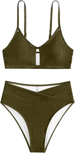 Lilosy Sexy High Waisted Cutout Ribbed V Cut Bikini Set 2 Piece Swimsuit in Kuwait