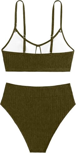 Lilosy Sexy High Waisted Cutout Ribbed V Cut Bikini Set 2 Piece Swimsuit in Kuwait