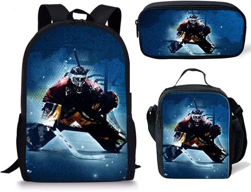 Cool Ice Hockey 3D Print School Backpack for Boys Girls Kids Cute Elementary Book Bag Bookbag Teen Back Pack Lunch Bag Pencil Case in Saudi Arabia