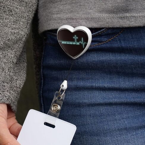 Jesus Saved My Life EKG Heart Rate Pulse Religious Christian Heart Lanyard Retractable Reel Badge ID Card Holder - White in Saudi Arabia