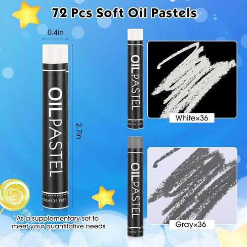 Nezyo 72 Pieces Soft Oil Pastels Bulk Artists Single Color Pastel Crayons Refill Set for Kids Students Teachers Beginners Artists for Art Drawing Craft Sketching (White) in Kuwait