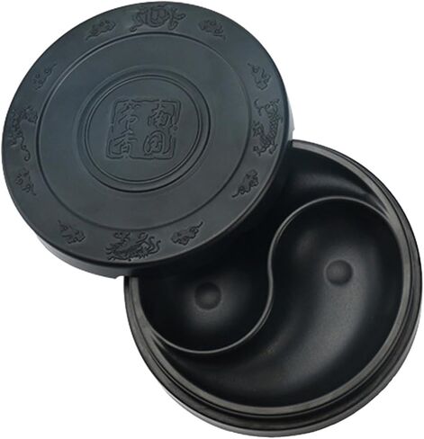 NUOBESTY Inkstone Chinese Ink Calligraphy Ink Stone Calligraphy Ink Dish Ink Wells with Lids Chinese Calligraphy Natural Japanese Ink Drawing Tool Round Student Composite Material in Saudi Arabia
