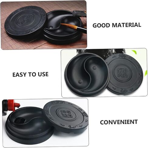 NUOBESTY Inkstone Chinese Ink Calligraphy Ink Stone Calligraphy Ink Dish Ink Wells with Lids Chinese Calligraphy Natural Japanese Ink Drawing Tool Round Student Composite Material in Saudi Arabia