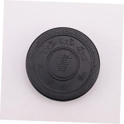 NUOBESTY Inkstone Chinese Ink Calligraphy Ink Stone Calligraphy Ink Dish Ink Wells with Lids Chinese Calligraphy Natural Japanese Ink Drawing Tool Round Student Composite Material in Saudi Arabia