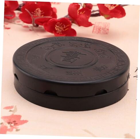 NUOBESTY Inkstone Chinese Ink Calligraphy Ink Stone Calligraphy Ink Dish Ink Wells with Lids Chinese Calligraphy Natural Japanese Ink Drawing Tool Round Student Composite Material in Saudi Arabia