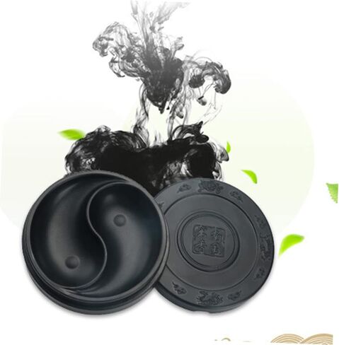NUOBESTY Inkstone Chinese Ink Calligraphy Ink Stone Calligraphy Ink Dish Ink Wells with Lids Chinese Calligraphy Natural Japanese Ink Drawing Tool Round Student Composite Material in Saudi Arabia