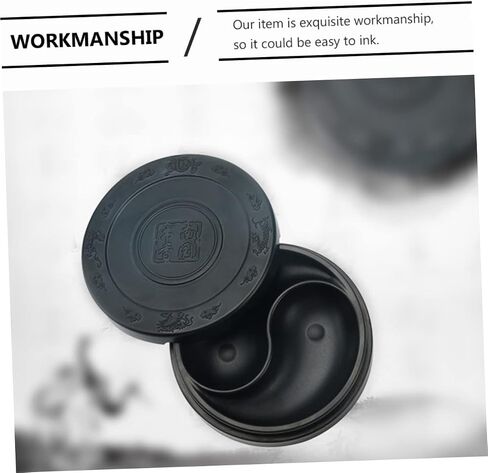 NUOBESTY Inkstone Chinese Ink Calligraphy Ink Stone Calligraphy Ink Dish Ink Wells with Lids Chinese Calligraphy Natural Japanese Ink Drawing Tool Round Student Composite Material in Saudi Arabia