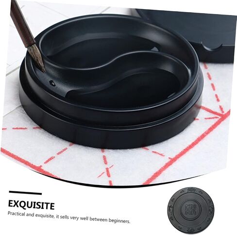NUOBESTY Inkstone Chinese Ink Calligraphy Ink Stone Calligraphy Ink Dish Ink Wells with Lids Chinese Calligraphy Natural Japanese Ink Drawing Tool Round Student Composite Material in Saudi Arabia