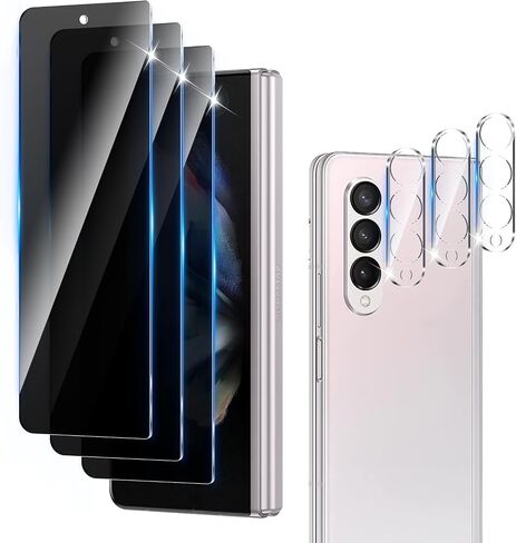 3 عبوات من واقي شاشة الخصوصية مصمم لهاتف Samsung Galaxy Z Fold 3، تغطية كاملة لطبقة من الزجاج المقوى المضاد للتجسس، صلابة 9H، مضاد لبصمات الأصابع، خالي من الفقاعات، سهل التركيب in Kuwait