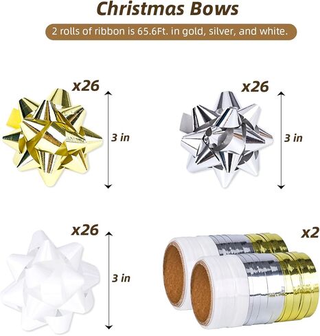 78 قطعة من أقواس سحب عيد الميلاد من JOHOUSE، أقواس هدايا ذاتية اللصق، شرائط تمويج عيد الميلاد لتزيين المنزل، دعائم صور للحفلات in Kuwait