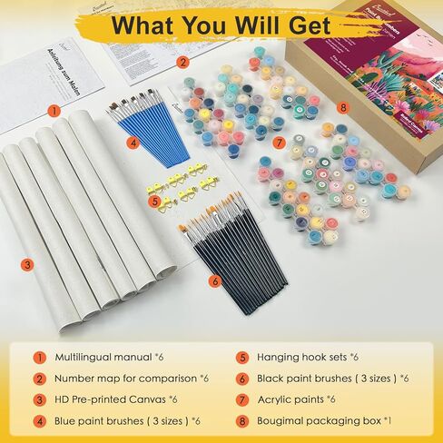 طقم طلاء بالأرقام من Bougimal مكون من 6 قطع للبالغين المبتدئين، مقاس 27.94 سم عرضًا × 35.56 سم طولاً، مجموعة طلاء أكريليك ملونة لمناظر طبيعية صحراوية DIY على القماش بدون إطار في الصندوق، مجموعات طلاء للكبار بالأرقام لتزيين جدران المنزل in Kuwait