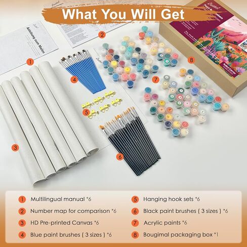 طقم طلاء بالأرقام من Bougimal مكون من 6 قطع للبالغين المبتدئين، مقاس 27.94 سم عرضًا × 35.56 سم طولاً، مجموعة طلاء أكريليك ملونة لمناظر طبيعية صحراوية DIY على القماش بدون إطار في الصندوق، مجموعات طلاء للكبار بالأرقام لتزيين جدران المنزل in Kuwait