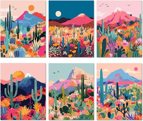 طقم طلاء بالأرقام من Bougimal مكون من 6 قطع للبالغين المبتدئين، مقاس 27.94 سم عرضًا × 35.56 سم طولاً، مجموعة طلاء أكريليك ملونة لمناظر طبيعية صحراوية DIY على القماش بدون إطار في الصندوق، مجموعات طلاء للكبار بالأرقام لتزيين جدران المنزل in Kuwait