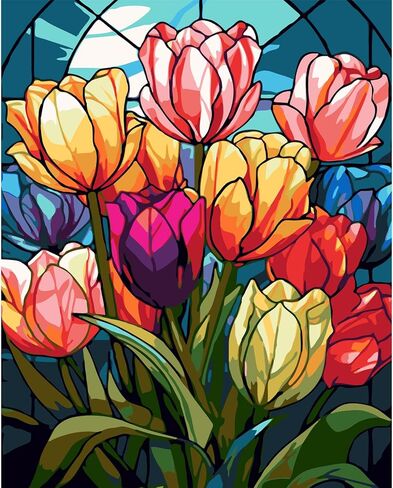 مجموعة طلاء الزهور بالأرقام من QENSPE للبالغين، الطلاء حسب الرقم على القماش للمبتدئين، مجموعات الطلاء الزيتي DIY المناسبة لتزيين الجدران المنزلية مقاس 16 × 20 بوصة in Kuwait