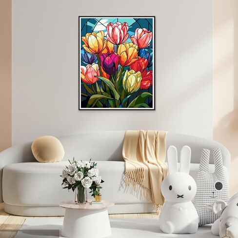 مجموعة طلاء الزهور بالأرقام من QENSPE للبالغين، الطلاء حسب الرقم على القماش للمبتدئين، مجموعات الطلاء الزيتي DIY المناسبة لتزيين الجدران المنزلية مقاس 16 × 20 بوصة in Kuwait