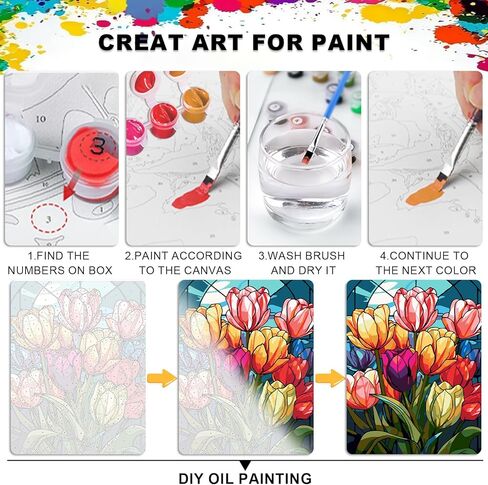 مجموعة طلاء الزهور بالأرقام من QENSPE للبالغين، الطلاء حسب الرقم على القماش للمبتدئين، مجموعات الطلاء الزيتي DIY المناسبة لتزيين الجدران المنزلية مقاس 16 × 20 بوصة in Kuwait