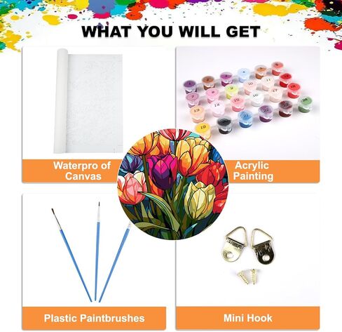 مجموعة طلاء الزهور بالأرقام من QENSPE للبالغين، الطلاء حسب الرقم على القماش للمبتدئين، مجموعات الطلاء الزيتي DIY المناسبة لتزيين الجدران المنزلية مقاس 16 × 20 بوصة in Kuwait