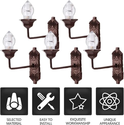 Yardwe Vintage DIY Dollhouse 1 12 Dollhouse Miniature LED Wall Light Lamp 5pcs Dollhouse LED Wall Sconces 1: 12 Scale Wall Lamp Mini Wall Lamp Models in Saudi Arabia