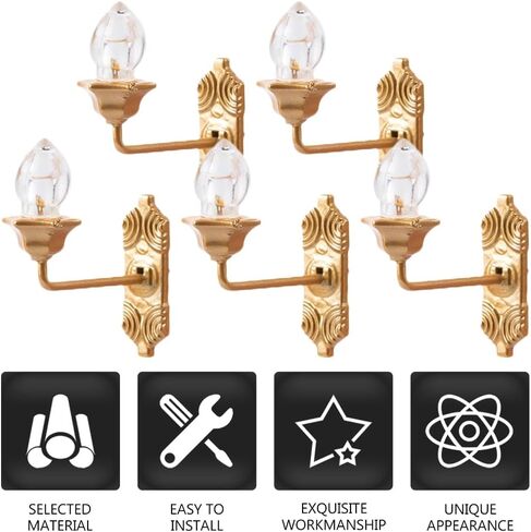Yardwe Vintage DIY Dollhouse 1 12 Dollhouse Miniature LED Wall Light Lamp 5pcs Dollhouse LED Wall Sconces 1: 12 Scale Wall Lamp Mini Wall Lamp Models in Saudi Arabia