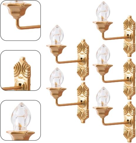 Yardwe Vintage DIY Dollhouse 1 12 Dollhouse Miniature LED Wall Light Lamp 5pcs Dollhouse LED Wall Sconces 1: 12 Scale Wall Lamp Mini Wall Lamp Models in Saudi Arabia
