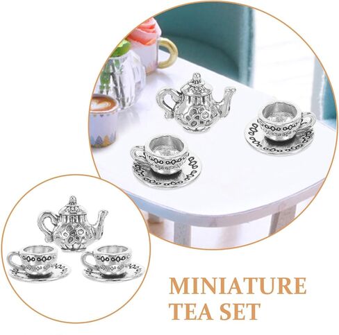 Gadpiparty Miniature Iron Tea Cup Set Vintage Dollhouse Teapot for Little Girls Dollhouse Coffee Shop Mini House Kitchen Accessories Tiny House Decorations Photography Props Golden in Saudi Arabia