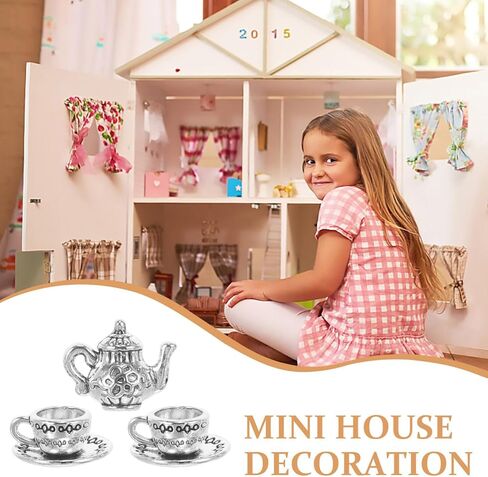 Gadpiparty Miniature Iron Tea Cup Set Vintage Dollhouse Teapot for Little Girls Dollhouse Coffee Shop Mini House Kitchen Accessories Tiny House Decorations Photography Props Golden in Saudi Arabia