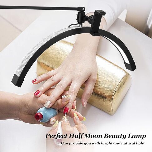 20in LED Half Moon Light, 24W Eyelash Makeup Lamp with Rhinestone Decoration, 3 Level Color Temperature, Dimmable Estheticians Light for SPA, Nail Art, Manicure (US Plug) in Saudi Arabia