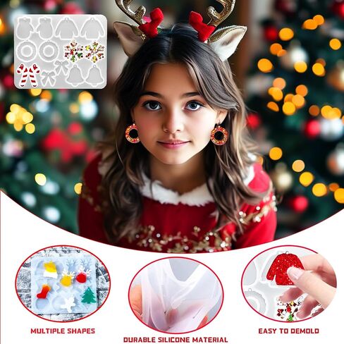 Silicone Molds,3 Pack Christmas Dangle Earrings Silicone Mold, Pendant Mold, Shiny Jewelry Resin Mold for Creating Epoxy Resin Christmas Pendants and Jewelry (White-1) in Saudi Arabia