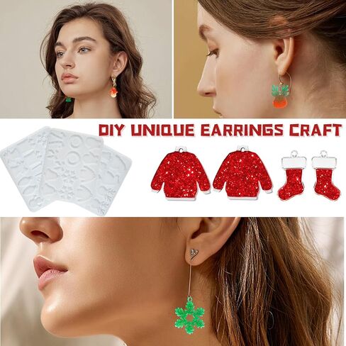 Silicone Molds,3 Pack Christmas Dangle Earrings Silicone Mold, Pendant Mold, Shiny Jewelry Resin Mold for Creating Epoxy Resin Christmas Pendants and Jewelry (White-1) in Saudi Arabia