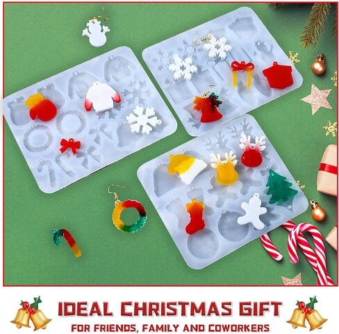 Silicone Molds,3 Pack Christmas Dangle Earrings Silicone Mold, Pendant Mold, Shiny Jewelry Resin Mold for Creating Epoxy Resin Christmas Pendants and Jewelry (White-1) in Saudi Arabia
