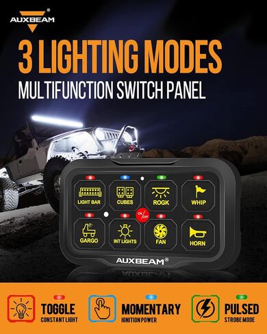 لوحة مفاتيح Auxbeam 8 Gang RC-800 RGB نطاق تحكم عن بعد لاسلكي يصل إلى 165 قدمًا تبديل جراب تبديل مؤقت نابض مع إضاءة خلفية وخافت تلقائي للتخييم على الطرق الوعرة مقاوم للماء ضمان لمدة عامين in Kuwait