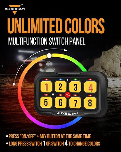 لوحة مفاتيح Auxbeam 8 Gang RC-800 RGB نطاق تحكم عن بعد لاسلكي يصل إلى 165 قدمًا تبديل جراب تبديل مؤقت نابض مع إضاءة خلفية وخافت تلقائي للتخييم على الطرق الوعرة مقاوم للماء ضمان لمدة عامين in Kuwait