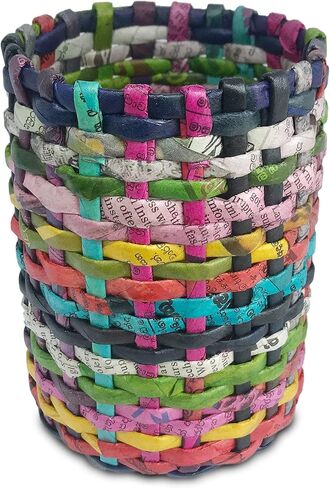 Recycled Newspaper Handmade Pen Holder Round shape Pencils Holder Makeup Brush Holder for Girls Kids Women Durable Stand Desk Organizer Storage Gift for Office, 100% Handmade (Design F) in Saudi Arabia