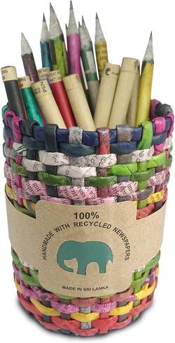 Recycled Newspaper Handmade Pen Holder Round shape Pencils Holder Makeup Brush Holder for Girls Kids Women Durable Stand Desk Organizer Storage Gift for Office, 100% Handmade (Design F) in Saudi Arabia