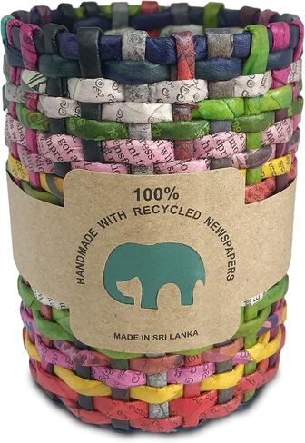 Recycled Newspaper Handmade Pen Holder Round shape Pencils Holder Makeup Brush Holder for Girls Kids Women Durable Stand Desk Organizer Storage Gift for Office, 100% Handmade (Design F) in Saudi Arabia