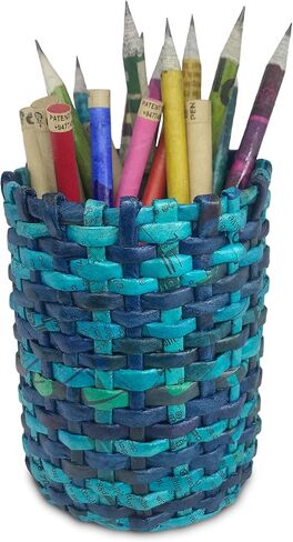 Recycled Newspaper Handmade Pen Holder Round shape Pencils Holder Makeup Brush Holder for Girls Kids Women Durable Stand Desk Organizer Storage Gift for Office, 100% Handmade (Design F) in Saudi Arabia