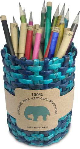 Recycled Newspaper Handmade Pen Holder Round shape Pencils Holder Makeup Brush Holder for Girls Kids Women Durable Stand Desk Organizer Storage Gift for Office, 100% Handmade (Design F) in Saudi Arabia